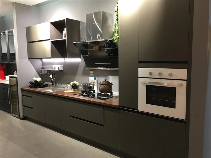 2mm Glass Front Kitchen Cabinet-dark grey black (3)