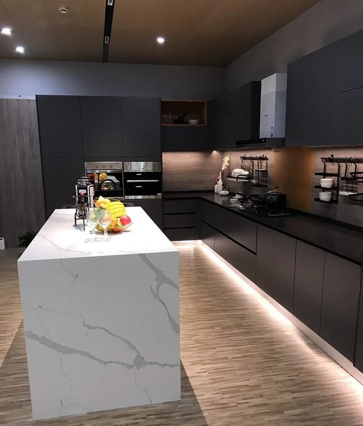 2mm Glass Front Kitchen Cabinet-dark grey black (2)